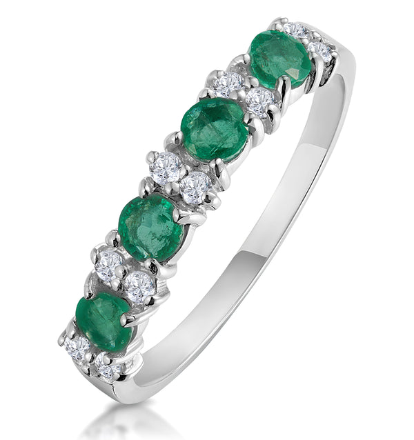 Emerald 0.60ct And Diamond 9K White Gold Ring